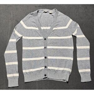 Levi's Cardigan Women Small Knit Long Sleeve White‎ Gray Striped - S